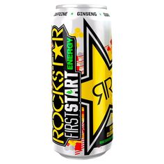 a can of rock star energy drink on a white background