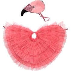 a pink flamingo tutu skirt with a black bird on it's head