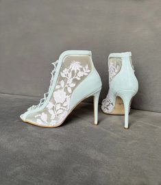 High Heels Lace Wedding Shoes Floral Embroidered and Beaded - Etsy Summer Wedding Heels With Floral Embroidery, Spring Wedding Shoes With Floral Embroidery, Elegant Embroidered Wedding Shoes For Spring, Elegant Heels With Floral Embroidery And Round Toe, Embroidered Wedding Shoes For Summer Parties, Summer Wedding Embroidered Heels, Elegant Embroidered Wedding Shoes, Elegant Floral Embroidery Round Toe Heels, Spring Wedding Embroidered Heels