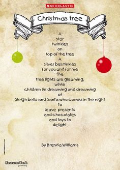 a christmas tree poem with ornaments hanging from it's sides and an ornament in the middle