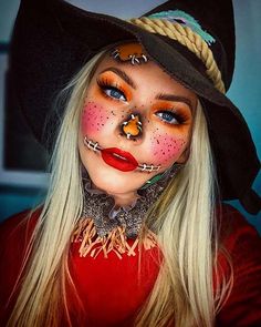 Scarecrow Makeup Ideas, Nem Halloween Makeup, Halloween Makeup Diy Easy, Scarecrow Halloween Makeup, Makeup Ideas For Halloween, Halloween Costumes Scarecrow, Scarecrow Makeup, Halloweenský Makeup