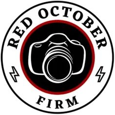 the red october firm logo is shown in black and white with a red circle around it