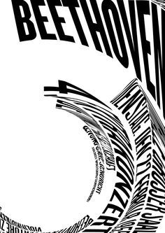 a black and white poster with the words beethove on it's side