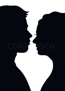 two people are facing each other with their heads to one another, silhouetted against a white background