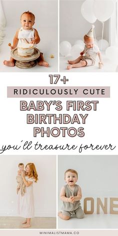 baby's first birthday photos with balloons in the background and text that reads, ridiculous cute