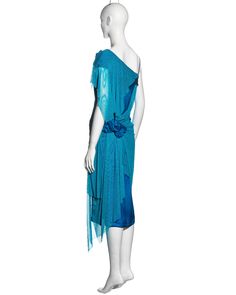 Issey Miyake blue silk dress with drapedmesh overlay, ss 2005 For Sale at 1stDibs | ss2005 issey miyake, aqua asymmetric overlay crepe gown, issey miyake 2005 Issey Miyake Dress, Issey Miyake Accessories, A-poc Issey Miyake, Issey Miyake Dress Pleats, Issey Miyake Pleats Please Top, Blue Silk Dress, Crepe Gown, Mesh Overlay, Blue Silk