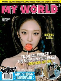 Aespa Spicy, Korean News, Magazine Cover Ideas, Yearbook Covers, Pastel Poster, Kpop Diy