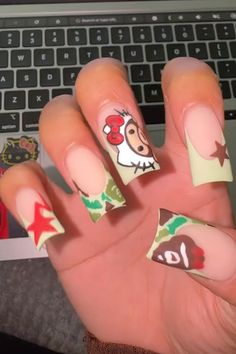 Brent Faiyaz Nails, Goofy Nails, Nail Inspired, Hard Nails, Colored Acrylic Nails, Girly Acrylic Nails, Hello Kitty Nails, Simple Acrylic Nails, Short Square Acrylic Nails