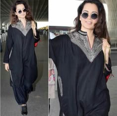 Kangana Ranaut Style, Indian Outfits Suits, Kashmiri Dress, Eid Suits, Yellow Suits, Kashmiri Design, Desi Casual, Kangna Ranaut, Kurti Long