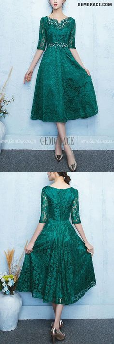 10% off now|Free shipping world-wide. Dark Green Lace Tea Length Party Dress For Weddings at GemGrace. Click to learn our pro custom-made service for wedding dress, formal dress. View #WeddingGuestDresses for more ideas. Fitted Dark Green Wedding Dress, Fitted Dark Green Dress For Wedding, Form-fitting Dark Green Dress For Wedding, Green Knee-length Wedding Dress, Green Lace Dress For Formal Occasions, Formal Green Lace Dress, Green Lace Dress For Formal Events, Green Lace Dress For Prom Season, Green Lace Formal Dress