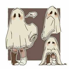 a drawing of two girls dressed in ghost costumes