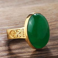 Men's 10K Fine Yellow GOLD NATURAL JADE Vintage Gemstone Ring for Men Green Signet Ring With Oval Cabochon Gemstone, Green Oval Cabochon Signet Ring, Green Oval Cabochon Gemstone Signet Ring, Green Oval Cabochon Signet Ring For Gift, Green Oval Cabochon Signet Ring As Gift, Gemstone Ring For Men, Mens Ring Designs, Yellow Gold Mens Rings, Gemstone Rings Vintage