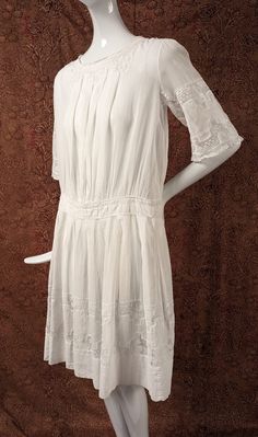 SWEETEST FLAPPER 1920’S WHITE SUMMER DRESS W LACE INSERTION  | eBay