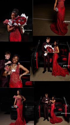 Red African Prom Dress, Red Prom Black Couple, Red Prom Theme, Red And Black Prom Couples, Red Prom Dress Black Women, Prom Picture Poses Single