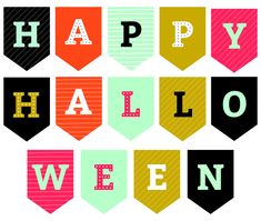 happy halloween bunting banner with the words happy halloween written in different colors and letters