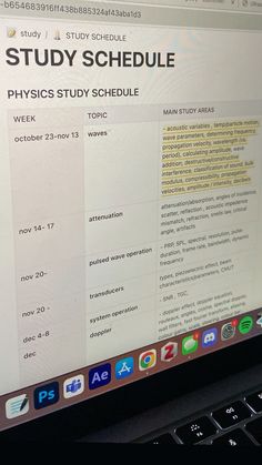 a computer screen with the words study schedule on it