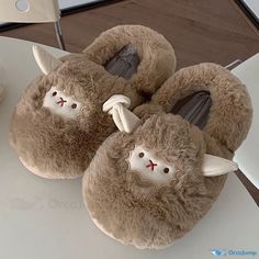 OrcaJump - Stylish Short Plush Cute Sheep Slippers - White and Brown Sheep Slippers, Slippers White, Cute Sheep, Sheep, Slippers, White, Color