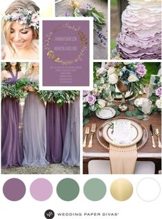 the wedding color scheme is purple and green