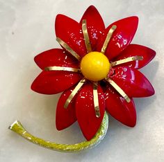 Delightful Red Flower Brooches For Gift, Red Flower-shaped Brooch With Handmade Flowers, Red Handmade Flower Brooches, Handmade Red Flower Brooches, Poppy Red, Enamel Flower, Des Moines, Red Poppies, Flower Brooch