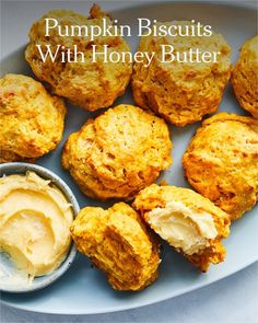 pumpkin biscuits with honey butter on a plate