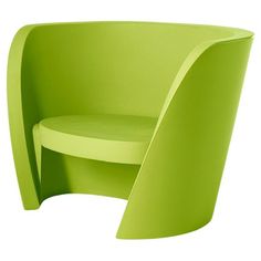 a lime green chair with curved back and seat, viewed from the front angle on an isolated white background