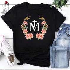 ✔️ NAME: Catholic Floral Vintage Shirt, Marian Catholic T-Shirt, Virgin Mary T shirt, Catholic T-shirt, Marian Cross Shirt, Floral Women Religious  ✔️ IMPORTANT NOTE: Both Men and Women can we our shirts because this is unisex style t-shirts;  Wash item inside out in cold water, do not bleach, do not dry clean, do not iron directly on the design. ✔️ MATERIAL: 5.3-ounce, 100% cotton (99/1 cotton/poly (Ash) & 90/10 cotton/poly (Sport Grey); Heavyweight classic unisex tee; Taped neck and shoulders; Catholic Shirt, Catholic Tshirts, Cross Shirt, Cross Shirts, Style T Shirts, Womens Shirt, Tee Shirt Designs, Floral Vintage, Vintage Shirt