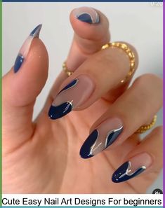 20 Super Easy Halloween Nails Blue Winter Nails, Short Nail Art, Nail Art Designs For Beginners, Wave Nails, Easy Nail Art Designs, Long Nail Art, Nail Art Tutorials, Halloween Nails Easy, Cute Simple Nails