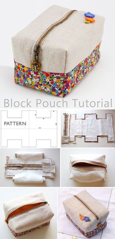 the instructions for how to sew a pouch with zippers and buttons on it