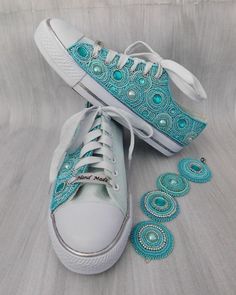 Upcycle Shoes, Bedazzled Shoes Diy, Embellished Sneakers, Bedazzled Shoes, Shoe Refashion, Bridal Sneakers, Shoe Makeover, Fairy Shoes, Diy Sneakers