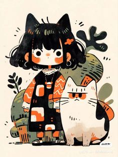 Parororo Art, Animal Doodles Aesthetic, Kawaii Cat Illustration, Me As Character, Digital Art Cartoon Style, Person Illustration, Chat Kawaii, 동화 삽화, 캐릭터 드로잉