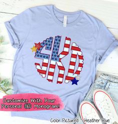 "Big Monogram Flag Shirt, Personalized 4th of July Shirt, Independence Day Shirt, American Flag Shirt, Red White Blue Shirt, Freedom T Shirt 🌟🌟 𝗪𝗔𝗡�𝗧 𝗧𝗢 💲𝗦𝗔𝗩𝗘💲 𝟮𝟱% 𝗢𝗙𝗙 𝗬𝗢𝗨𝗥 𝗢𝗥𝗗𝗘𝗥? 🌟🌟SIGN UP FOR OUR NEWSLETTER TO RECEIVE 25% OFF YOUR NEXT ORDER: bit.ly/EtsyEmailSignup 𝒞𝑜𝓅𝓎 & 𝒫𝒶𝓈𝓉𝑒 𝒾𝓃𝓉𝑜 𝓎𝑜𝓊𝓇 𝐵𝓇𝑜𝓌𝓈𝓌𝑒𝓇 👜This design is available on an Extra Large White Canvas Tote Bag! 📝Please include the following information in the PERSONALIZATION AREA at CHEC Handmade Holiday Gifts, Patriotic Tees, 4th Of July Shirt, American Flag Shirt, Flag Shirt, Handmade Holiday, White Canvas, Blue Shirt, Large White