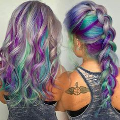 Silver hair with teal and purple Teal Hair Color, Balayage Straight, Teal Hair, Fairy Hair, Hair Color Pastel, Unicorn Hair, Colorful Hair, Grey Hair Color, Christmas Hair