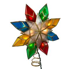 UL0118/M Holiday/Christmas/Christmas Ornaments and Tree Toppers Stained Glass Star, Lighted Tree Topper, Red Green Christmas, Faceted Design, Star Tree, Star Tree Topper, Star Of Bethlehem, Kurt Adler, Tree Topper