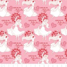 a pink background with white silhouettes and hearts