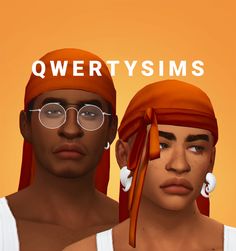 two men wearing orange headscarves with the words qwertysisms on them