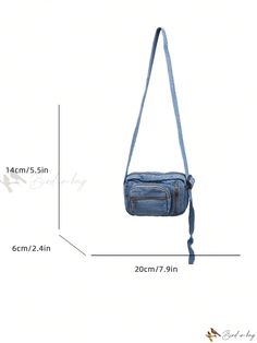 an image of a denim bag with measurements for the strap and shoulder straps on it