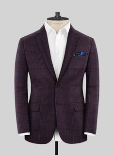 Experience a sophisticated and refined style with our Reda Elupi Checks Wool Suit, designed to make you feel your best. This elegant suit is crafted from pure wool and offers a sleek and classic look. The stylish purple-blue plaid pattern adds a touch of chicness and modernity, making it a perfect choice for those who seek a streamlined and polished look.  Look Includes    Reda Elupi Checks Wool  Fabric  Two Button Jacket Style  Notch Lapel   Horn Brown  Buttons  Single Vent  Three Cuff Buttons Tan Suits, Grey Tweed Suit, Herringbone Tweed Jacket, White Linen Suit, Green Velvet Jacket, Peaky Blinders Suit, Royal Blue Suit, Check Jacket, Elegant Jacket