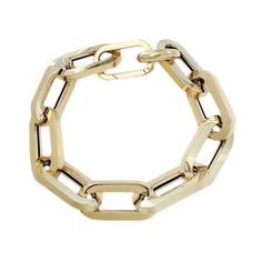 "This Italian handcrafted chain link bracelet is completely composed of 14K solid gold and is uniquely made with a semi-hollow interior for comfortable everyday.  This bracelet is adjustable in length due to the uniquely made enhancer style clasp. NOTE: Due to the thickness of the links it is strongly recommended to add 1 inch in length in reflection of the size of your wrist.  ♦ Link Dimensions: approximately 13mm (W) x 28mm (L) x 3mm thick ♦ Weight: approximately 13.3 grams of 14K solid gold f Gold Chain Bracelet With Polished Rectangular Links, Modern Gold Chain Ring With Oval Link, Formal Gold Chain Link Ring, 14k Gold Oval Link Chain Bracelet With Polished Finish, Everyday Bracelets, Chain Layering, Italian Chain, Everyday Bracelet, Wide Rings