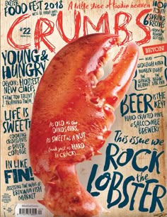 the cover of crumbs magazine featuring a large piece of meat