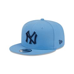 The New York Yankees Sky Blue 9FIFTY Snapback features an embroidered Yankees Cooperstown logo at the front panels with a snapback closure at the rear and a gray undervisor. Blue Fitted Hat With Embroidered Logo For Streetwear, Blue Baseball Cap With Logo Patch And Flat Brim, Blue Six-panel Baseball Cap With Embroidered Logo, Blue Baseball Cap With Logo Patch, Blue Six-panel Fitted Hat With Embroidered Logo, Blue Fitted Hat With Logo Patch And Flat Bill, Blue Flat Brim Baseball Cap With Logo Patch, Blue Flat Bill Fitted Hat With Logo Patch, Blue Baseball Cap With Logo For Sports