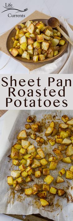 sheet pan roasted potatoes with text overlay