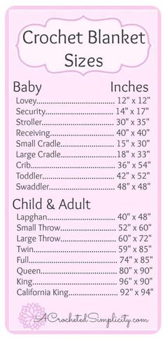 the crochet blanket size guide for babies and toddlers is shown in pink