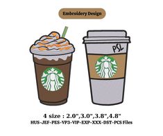 starbucks coffee cup with whipped cream and cinnamon on the side machine embroidery design for applique