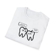 Thank you for stopping by....Happy shopping! A fun and comical dentist orthodontics T-Shirt, featuring a tooth impacting the other tooth design. This softstyle unisex T-Shirt is made from 100% ring-spun cotton, lightweight and durable, perfect for all year round wear. The classic fit and crew neckline make it versatile for any occasion, delivering a clean style. Really comfortable and the colors are spot on. Product features - Made with 100% ring-spun cotton for a lightweight and comfortable feel - Features a pearlized tear-away label for total wearing comfort - Ethically grown and harvested US cotton, certified by Oeko-Tex for safety and quality assurance - Ribbed knit with seam collar for elasticity and shape retention - Suitable for dental professionals, dental students, and anyone with Dental Assistant Quotes, Dental Assistant Scrubs, Dental Assistant Study Guide, Dental Assistant Humor, Dental Assistant School, Dental Assistant Study, Dentist Assistant, Dental Assistant Shirts, Dental Hygienist Gifts