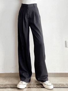 ⚡️Buy High Waist Straight Tailored Pants Gray S under $28.00 in Pants Online. Style: Casual, Street. Color: Gray, Black. Main Material: Polyester, Spandex. Fit Type: Regular. Design: High Rise Waistline, Functional Pockets, Zip Fly With Hook Fastening, Pleated Seam Detail, Multi Belt Loops. ✓Free Shipping on all orders over US$69. Aesthetic Trousers, Elegant Punk, Clothes Trousers, Goth Pants, Casual Pant, Pants Y2k, Black Wide Leg Pants, Pants Women Fashion, Y2k Clothes