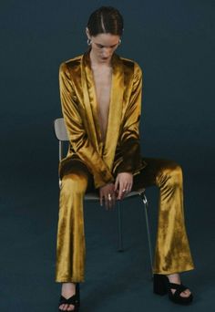 Velvet Pants in Yellow | Vintage Trousers |  Luxury Designer Real Softr | Retro Club Minimal Festival y2k | mod soft grunge 1970s 70s 1980s 80s 1960s 60s | Couture Runway| TAGS| DESCRIPTION: Amazing velvet trousers in mustard yellow by Galvan London.  High waisted and fitted hips.  So so soft to the touch, feel like silk. Beautiful lines and incredibly flattering on.  Straight line, for a minimalist 90s inspired designer look. Wide leg and side zipper. Listed Sizes: FR 38, UK 10, US 6. However t London Lookbook, Retro Club, Haute Couture Runway, Galvan London, Velvet Trousers, Vintage Trousers, Couture Runway, Velvet Pants, Soft Grunge