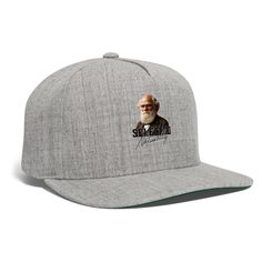 Snapback cap, size adjustable, featuring flat brim with contrasting green underside. 80% acrylic, 20% wool Charles Darwin, Snap Backs, Snapback Cap, Urban Fashion, Baseball Cap, Heather Grey, Baseball