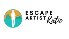 the escape artist kate logo with an image of a person standing in front of a cityscape