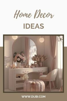 a white vanity with flowers on it and the words home decor ideas overlayed