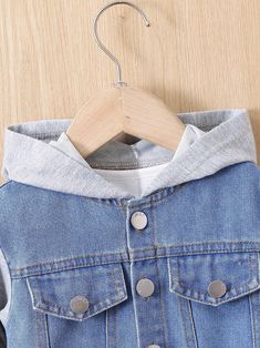 2-Piece Baby Boy Contrast Knit Hoodie Denim Jacket with Sweat Pants – a stylish and cozy ensemble for your little one! This delightful set features a contrast knit hoodie denim jacket paired with comfortable sweat pants. Perfect for casual outings or cooler days, dress your baby boy in this super adorable set for a cute and laid-back look. It's the ideal choice for adding a touch of warmth and style to his wardrobe, ensuring he stays comfy and trendy!Pants Composition: 100% Polyester Tops Composition: 90% Cotton, 6% Polyester, 4% Viscose Blue Cotton Denim Jacket For Playtime, Denim Outerwear For Playtime, Denim Outerwear With Pockets For Playtime, Casual Cotton Denim Jacket For Playtime, Long Sleeve Denim Jacket For Playtime, Fall Denim Jacket With Pockets For Playtime, Long Sleeve Denim Jacket With Pockets For Playtime, Hoodie Denim Jacket, Denim Jacket With Hoodie